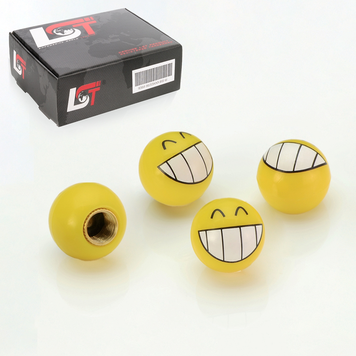 4X Valve Caps Tire Valve Cover Ball Smiley Laugh Yellow For Dacia